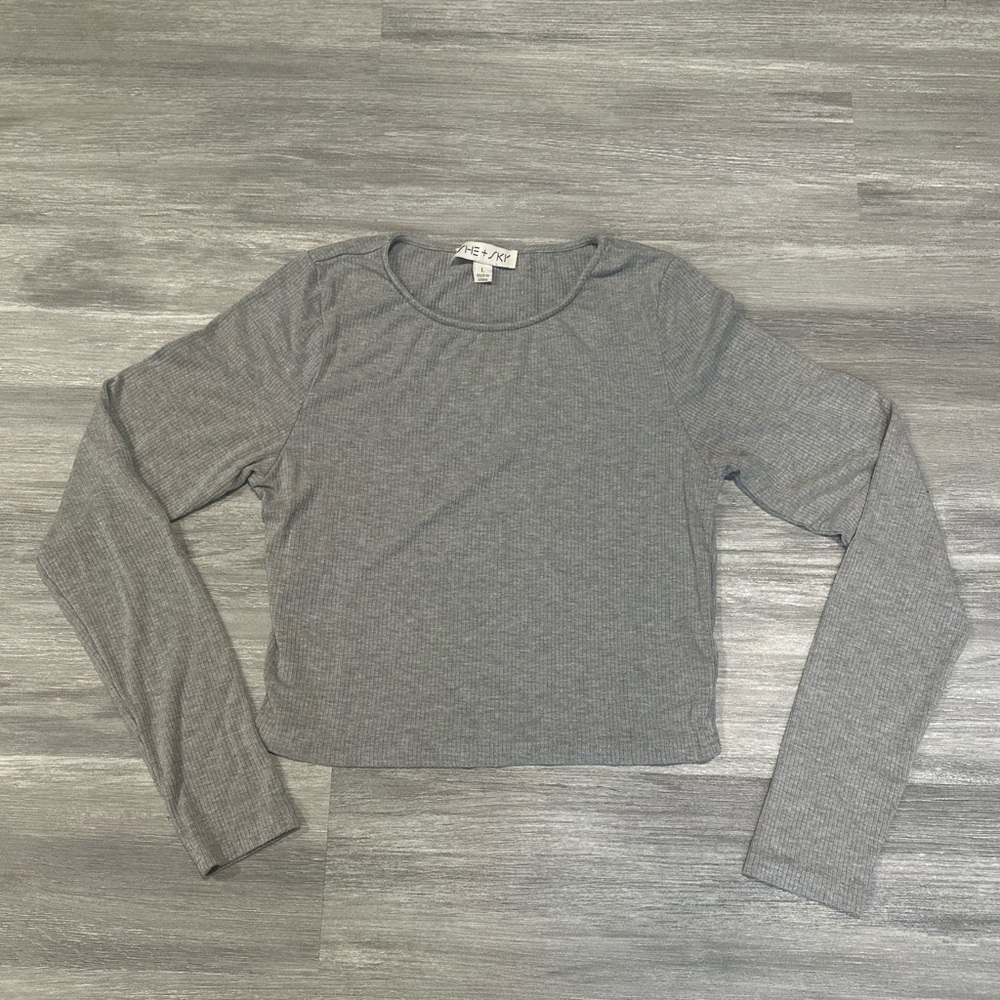 Gray Long Sleeve Crop Top Large